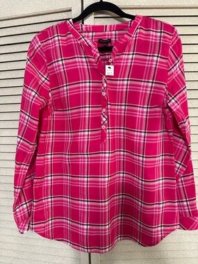 Talbots Hot Pink Plaid Button-Front Women’s Shirt